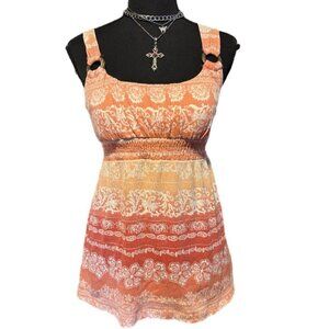 orange abstract y2k babydoll tieback top